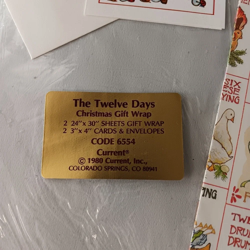 Current The Twelve Days‎ Christmas Gift Wrap 1980 Vintage 24x30 Sheet 1 Card